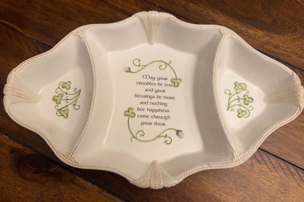 Grasslands Road Irish Blessing Shamrock Divided Serving Dish 11.5"
