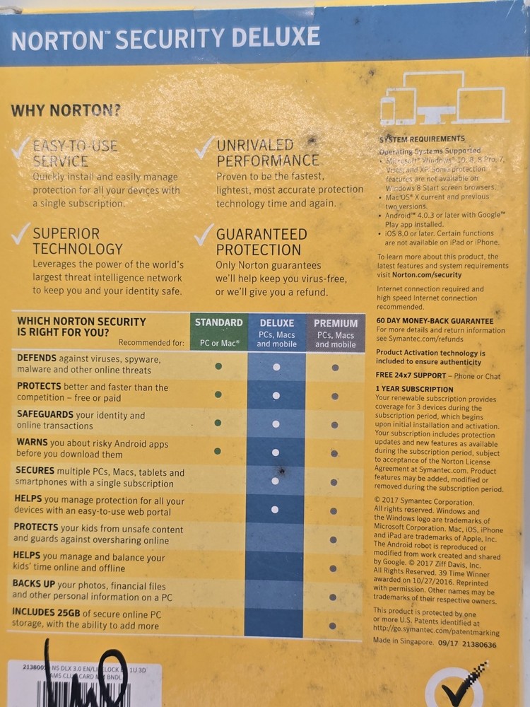 Norton Security Deluxe, 3 Device for Windows/Mac/ Andriod/iOS [Boxed]