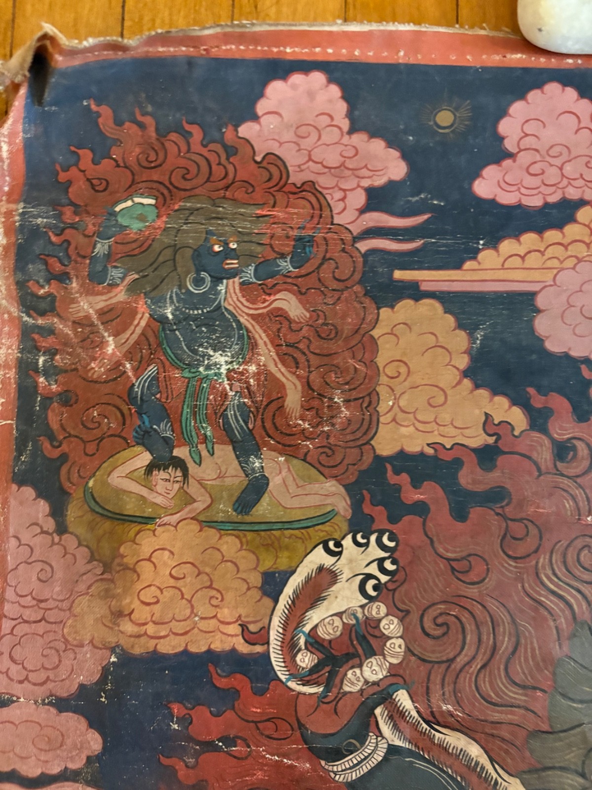 Mahakala Tibetian Thangka Painting on fabric - early 20th Century 28" x 19"