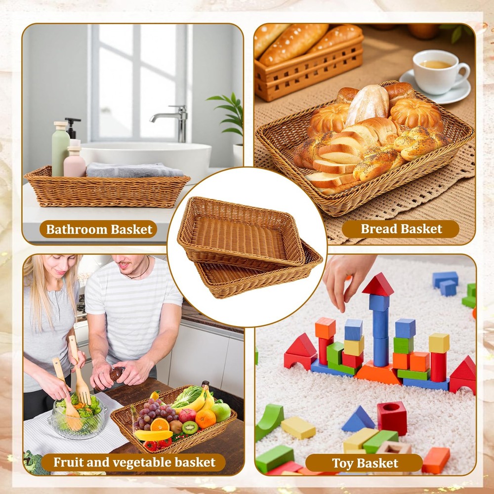 6 Pack Woven Serving Baskets 15.8 Inch Wicker Bread Baskets Rectangle Rattan ...
