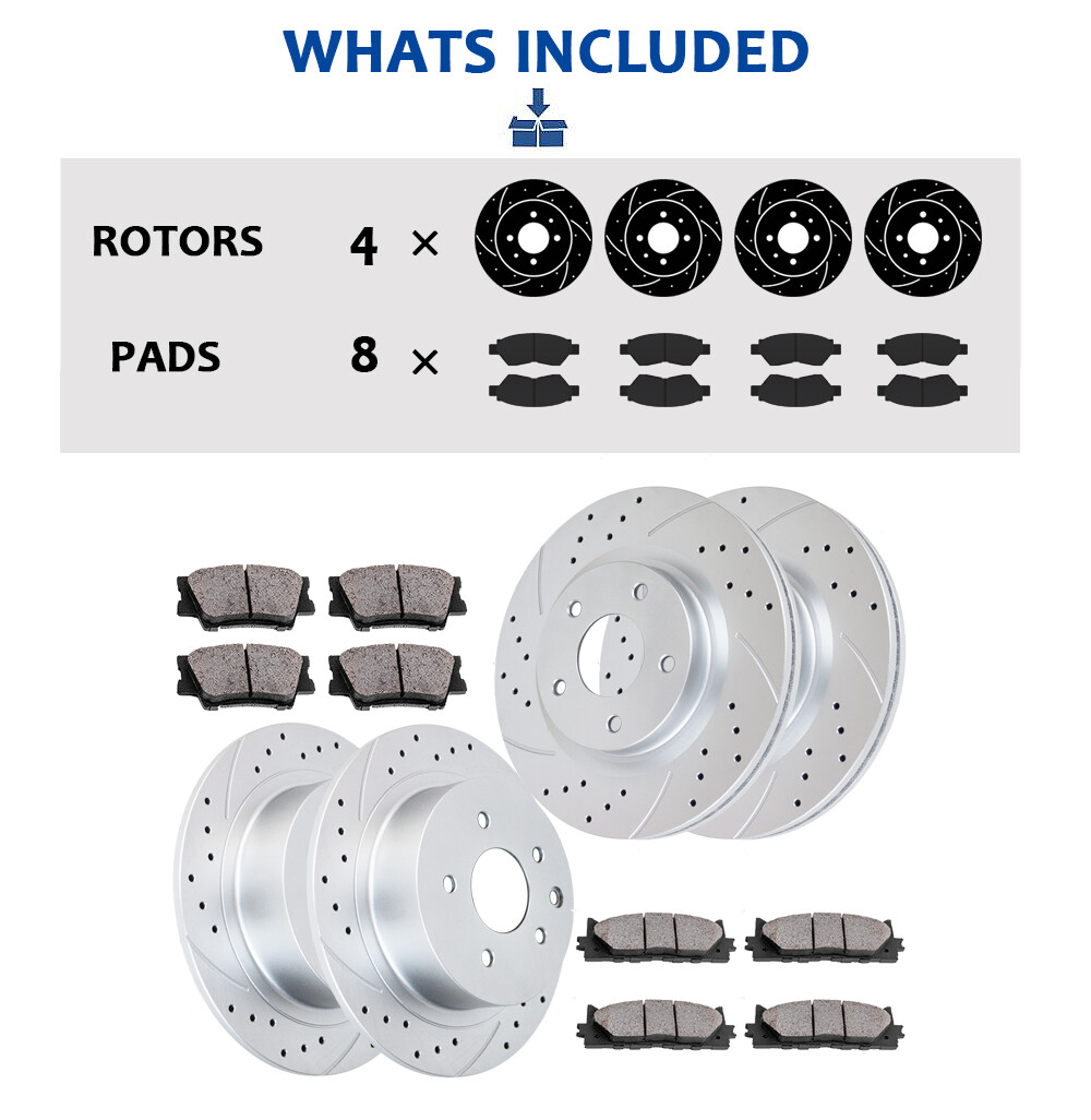 Fit for Nissan Altima 2007-2013 Front and Rear Slotted Brake Rotors Pads Brakes