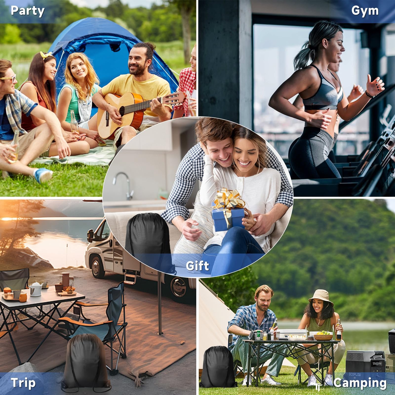 Kuhome 6Pcs Black Drawstring Backpacks Bulk String Bag Cinch Large,