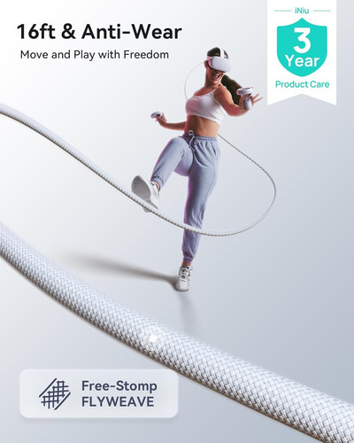 INIU 16ft Premium VR Link Cable with Charging, USB 3.0 Compatible White