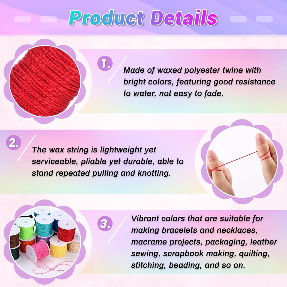 Waxed Thread set set 20 Rolls mixed Colors for Bracelet making kit