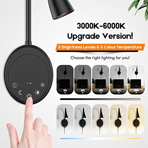 LED Wall Mount Reading Light, Bedside Reading Lights with Touch Black-2P