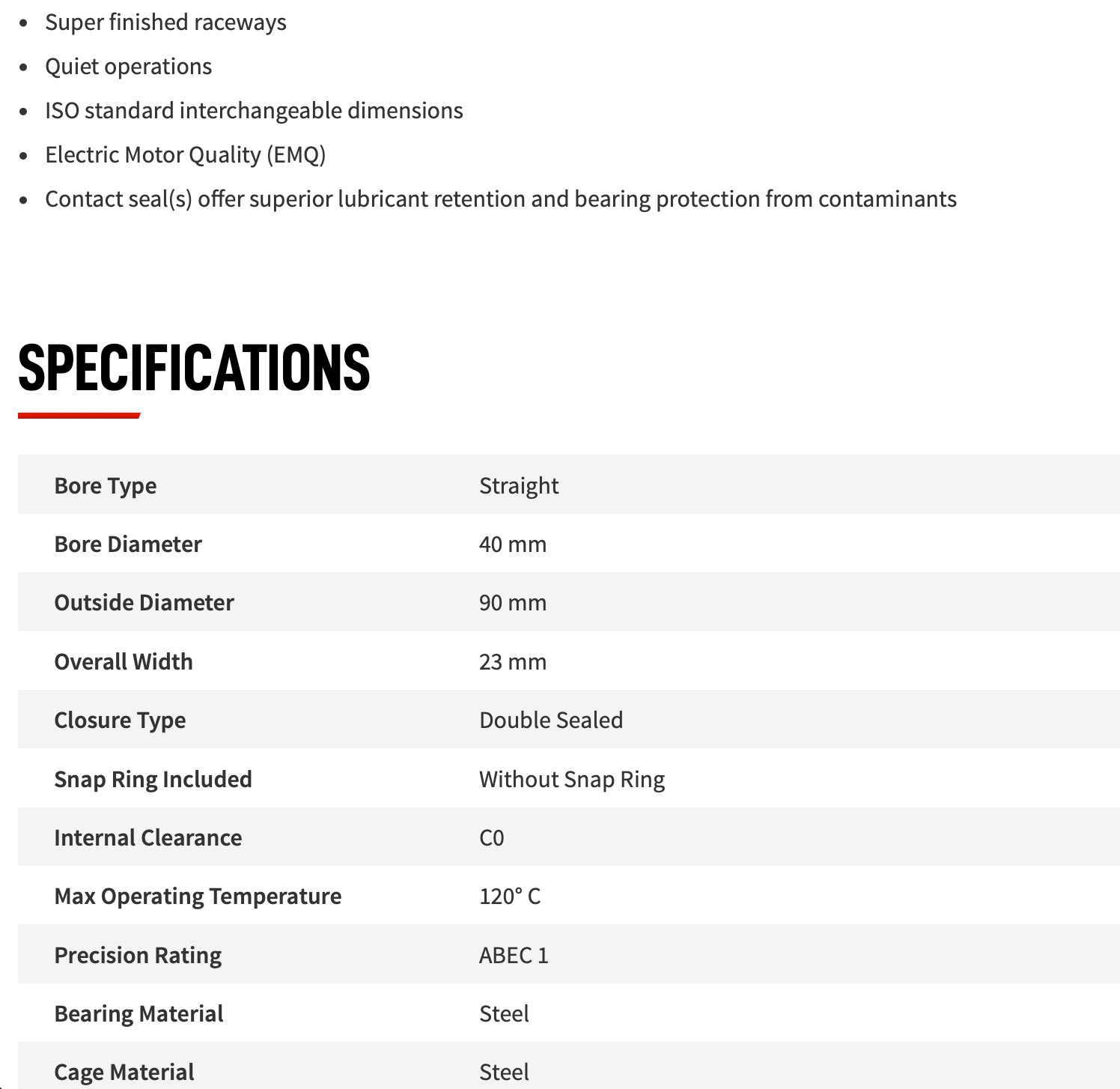 40mm Bore ( THE GENERAL # 6308-88-30E6308 2RSE) Double sealed bearing