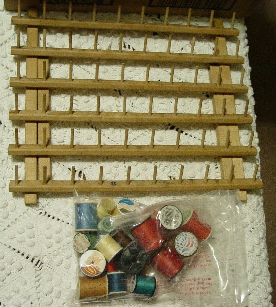 Sewing Thread Storage Rack + Bag of Thread
