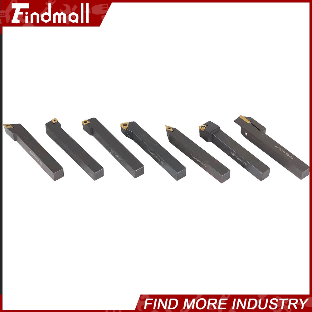 7Pcs 1/2" Lathe Tool Bit Thread Insert+Holder Set Carbide Indexable Turning Tool