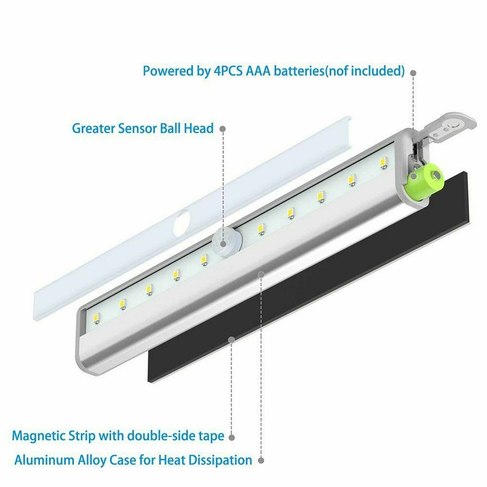 10LED Battery Powered Portable Motion Sensor Light Wireless Night Cabinet Closet