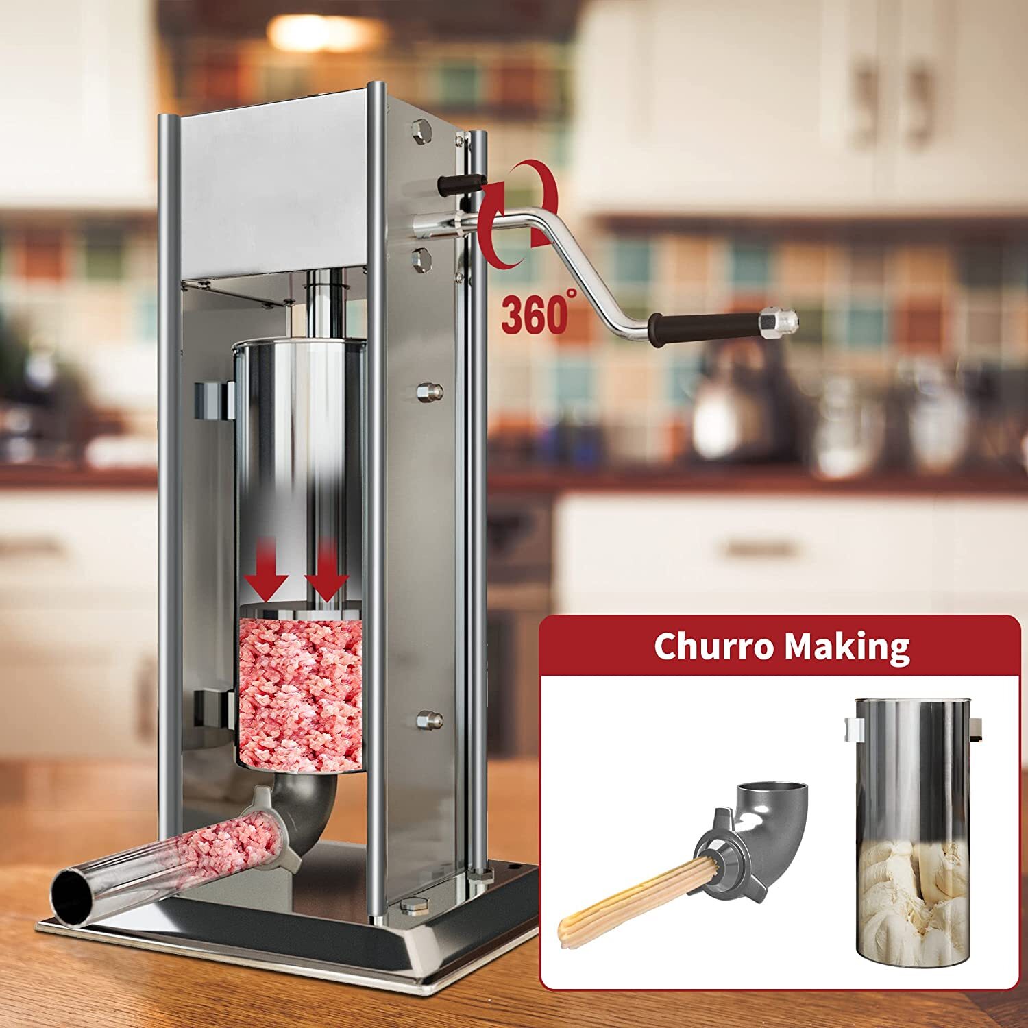 11LB/5L Sausage Stuffing Machines Stainless Steel Commercial w/ 4 Stuffing Tube