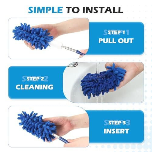 12 Pack Microfiber Dusters for Cleaning, High Duster with Extension Pole, Blue