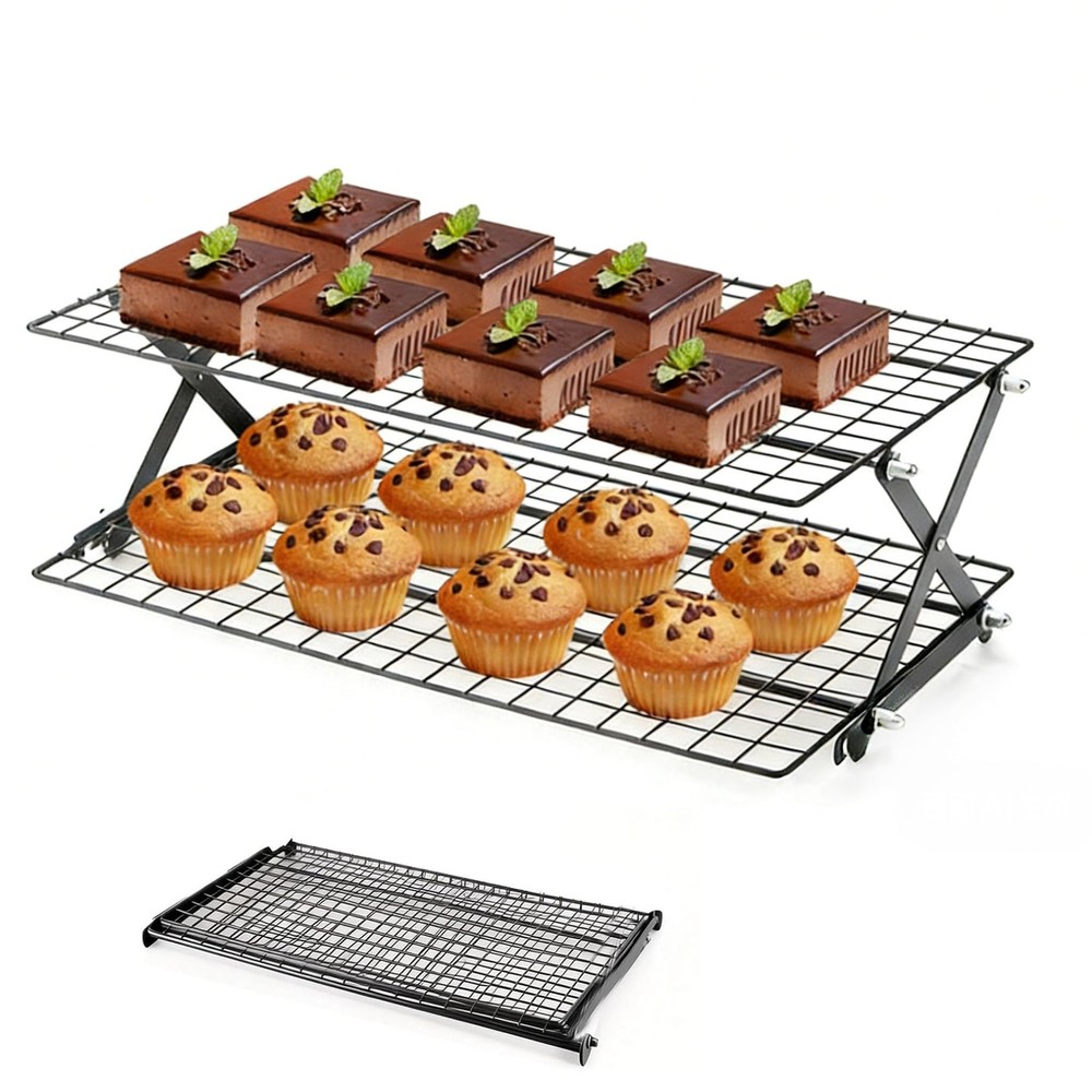 2-Tier Collapsible Cooling Racks, Detachable Wire Cooling Rack Stackable Dryi...