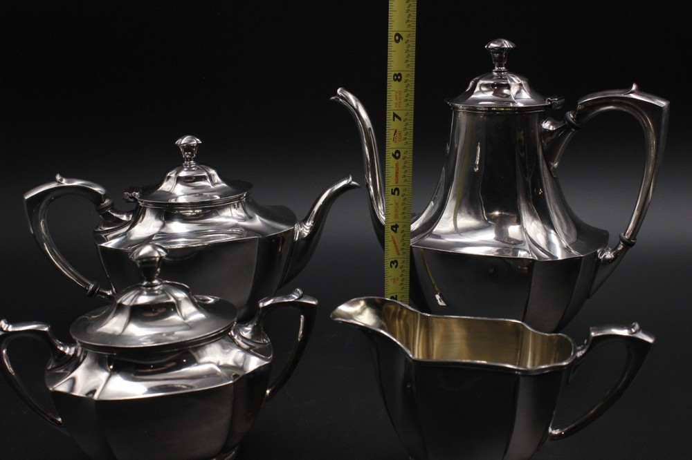 Vintage 4 pc. Silver Plate Tea Set by Wallace / V579 Pattern - Used