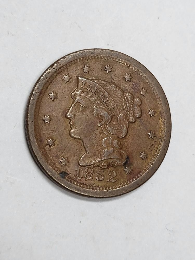 1852 EXCELLENT Details US Large Cent