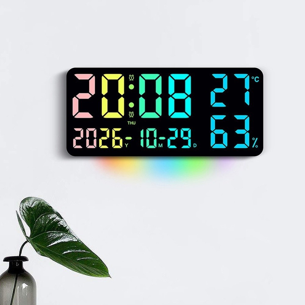 Wall Clock with RGB Lights Temperature Humidity Display Dual Alarm Function