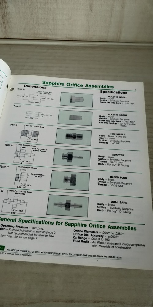1990 O'Keefe Controls Co. PRECISION FLUID RESTRICTORS Catalog C3
