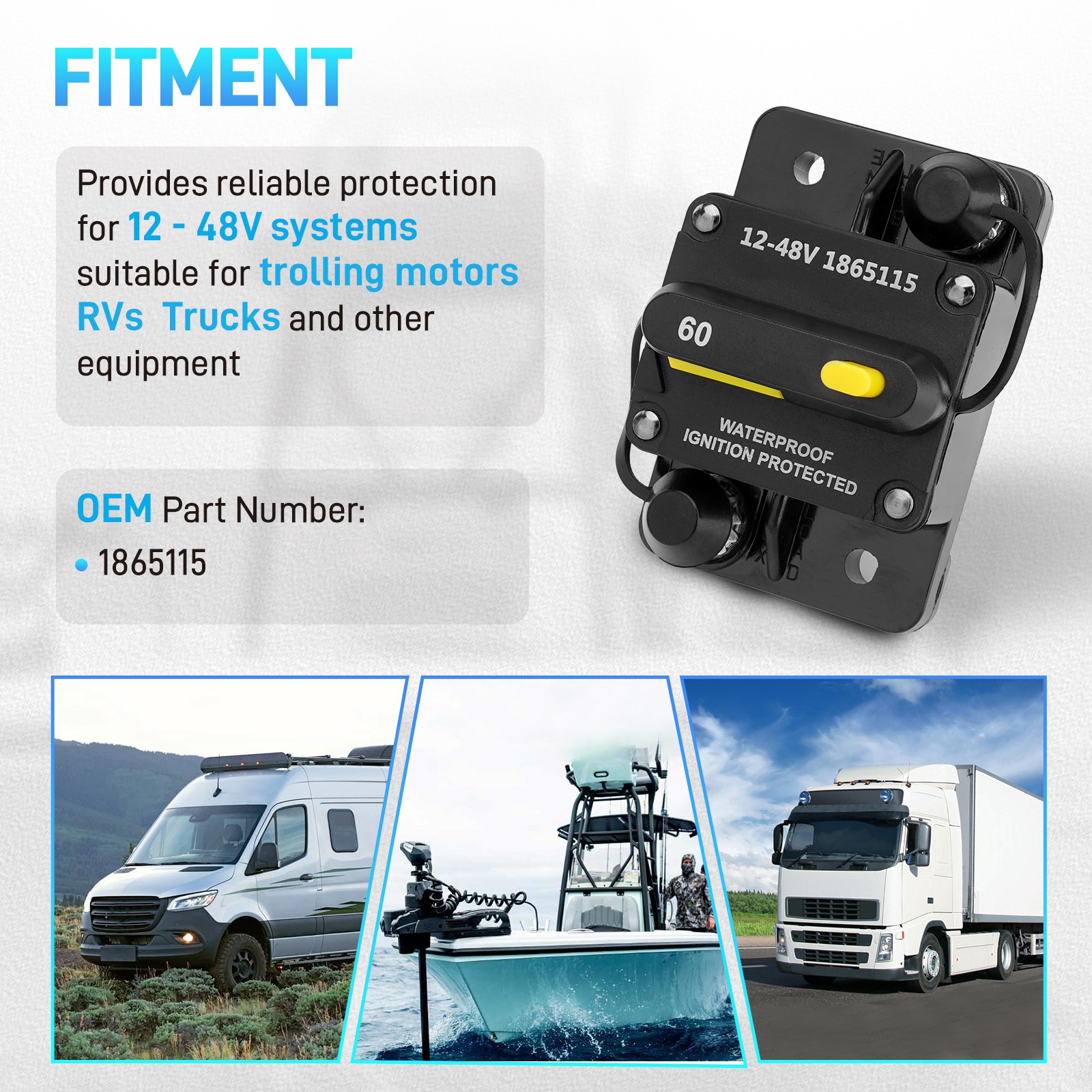 MKR-27 60 AMP Circuit Breaker 1865115 for All Minn Kota Trolling Motors 12-48V