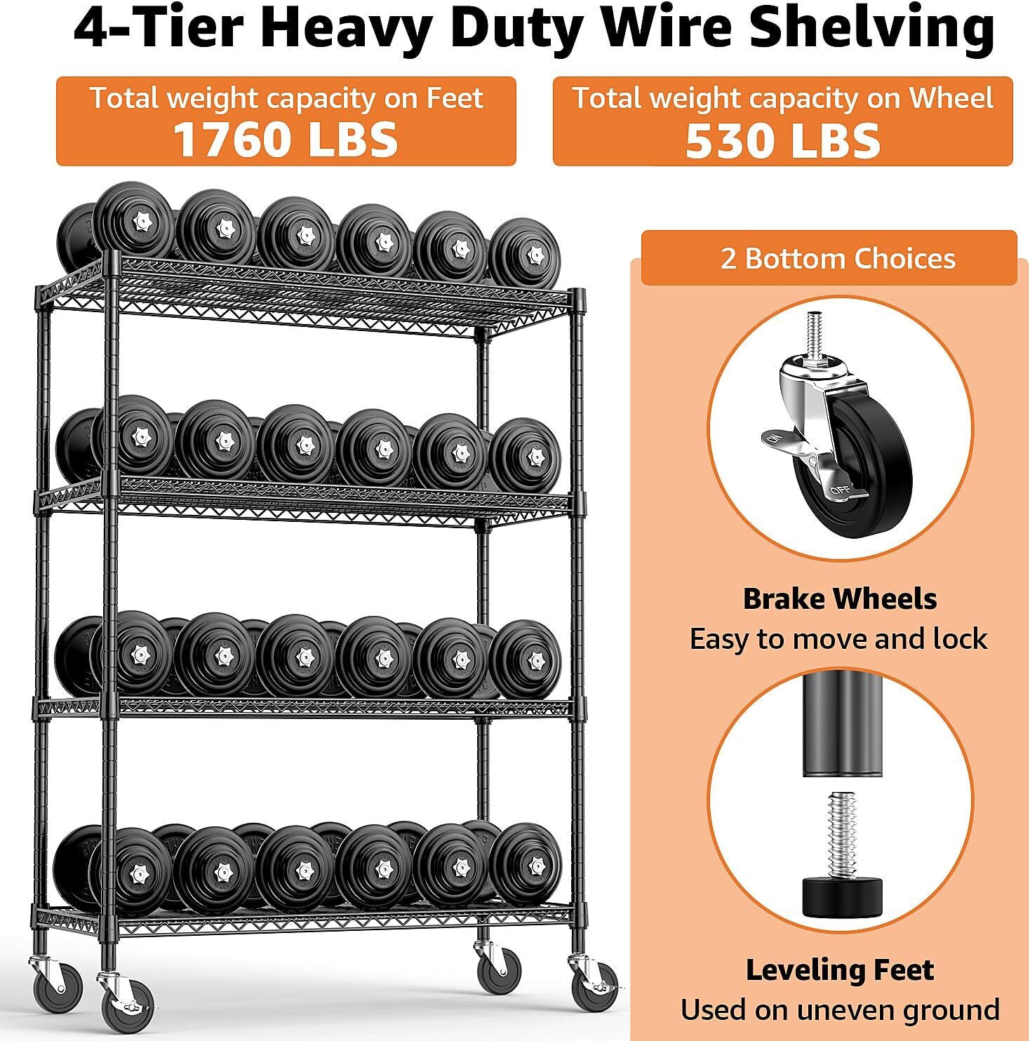 Heavy Duty 4-Tier Industrial Metal Shelves Garage Shelving Rack 53W*23D*74H