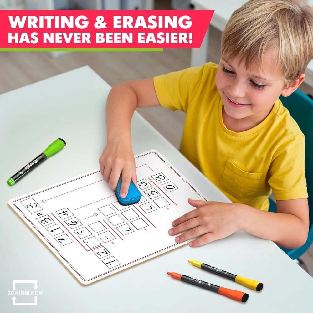 SCRIBBLDO 11"x14" Double-Sided Division Dry Erase Board Math Practice Whiteboard