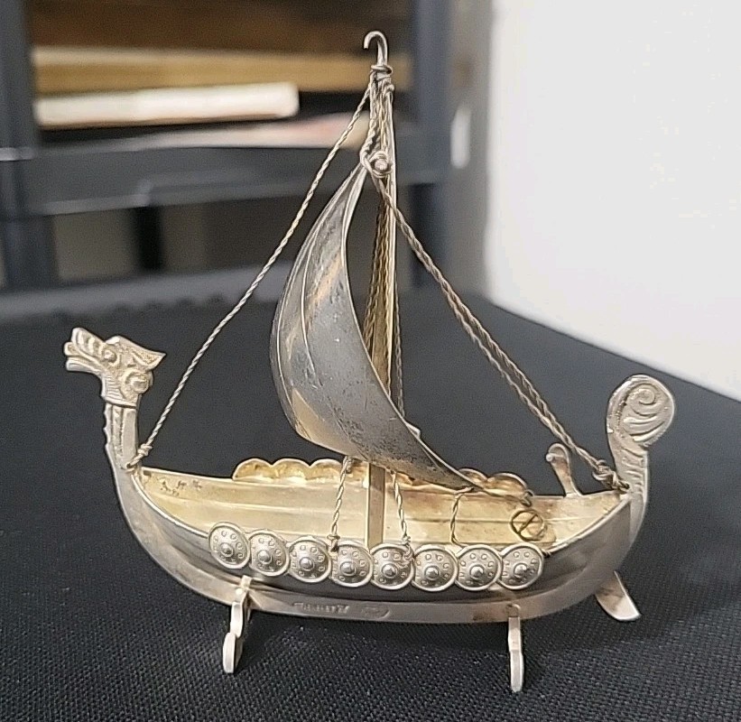 Antique 1920s Viking Longship Silver Plated Eneret Astral Denmark Art Deco