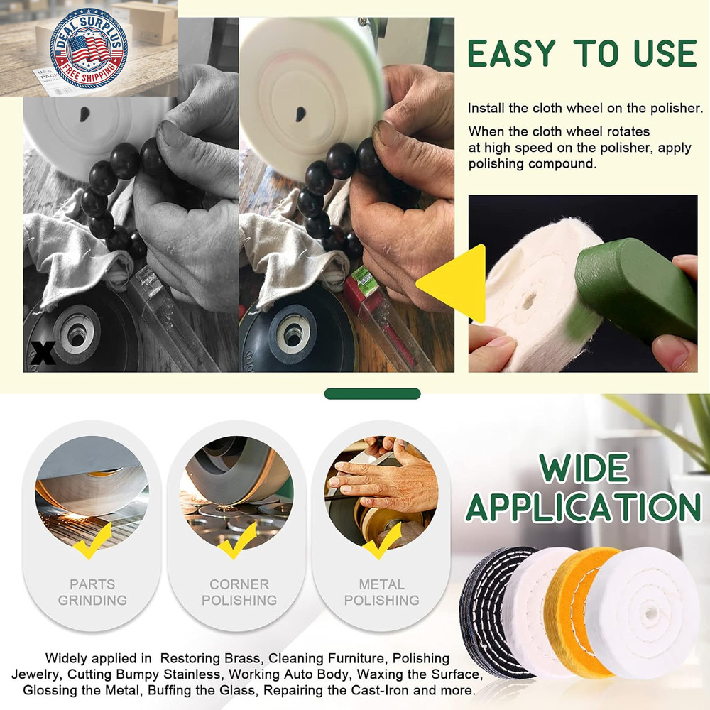 8Pcs 4Inch Buffing Polishing Wheel Kit Includes Polishing Compounds, Buffer Whee