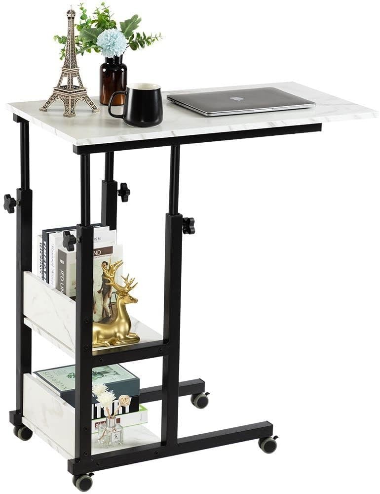 Adjustable C Table W/ Charging Station Tiltable Desk C Shaped End Table Couch