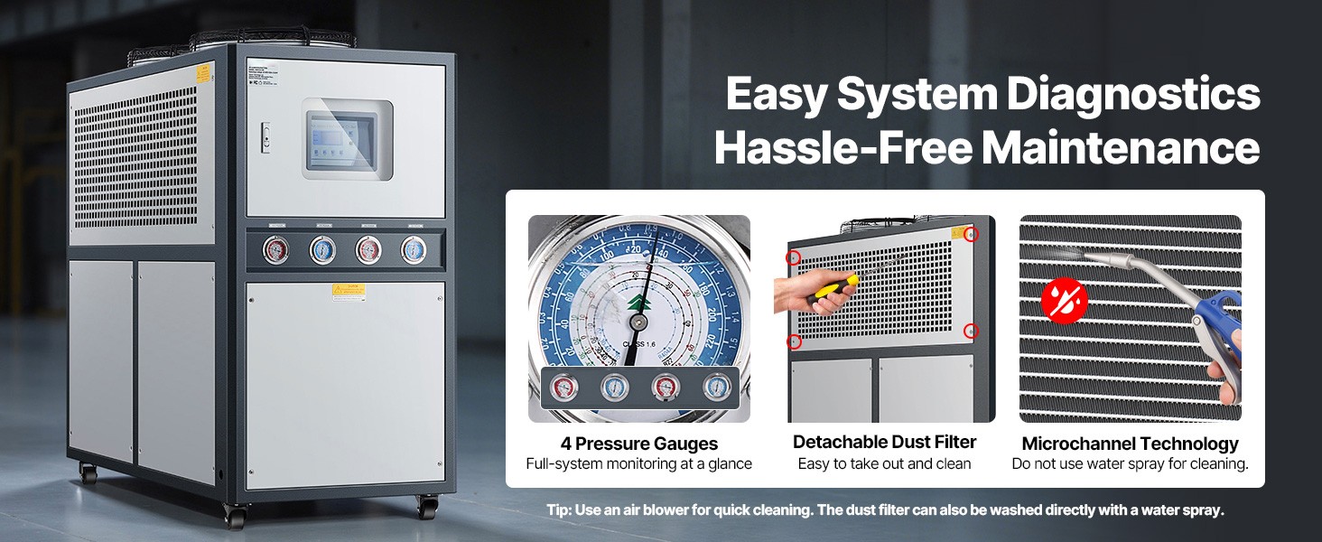 Uimoso Industrial Air-Cooled Water Chiller, 12.3HP, 37-Gallon Tank, LED Screen