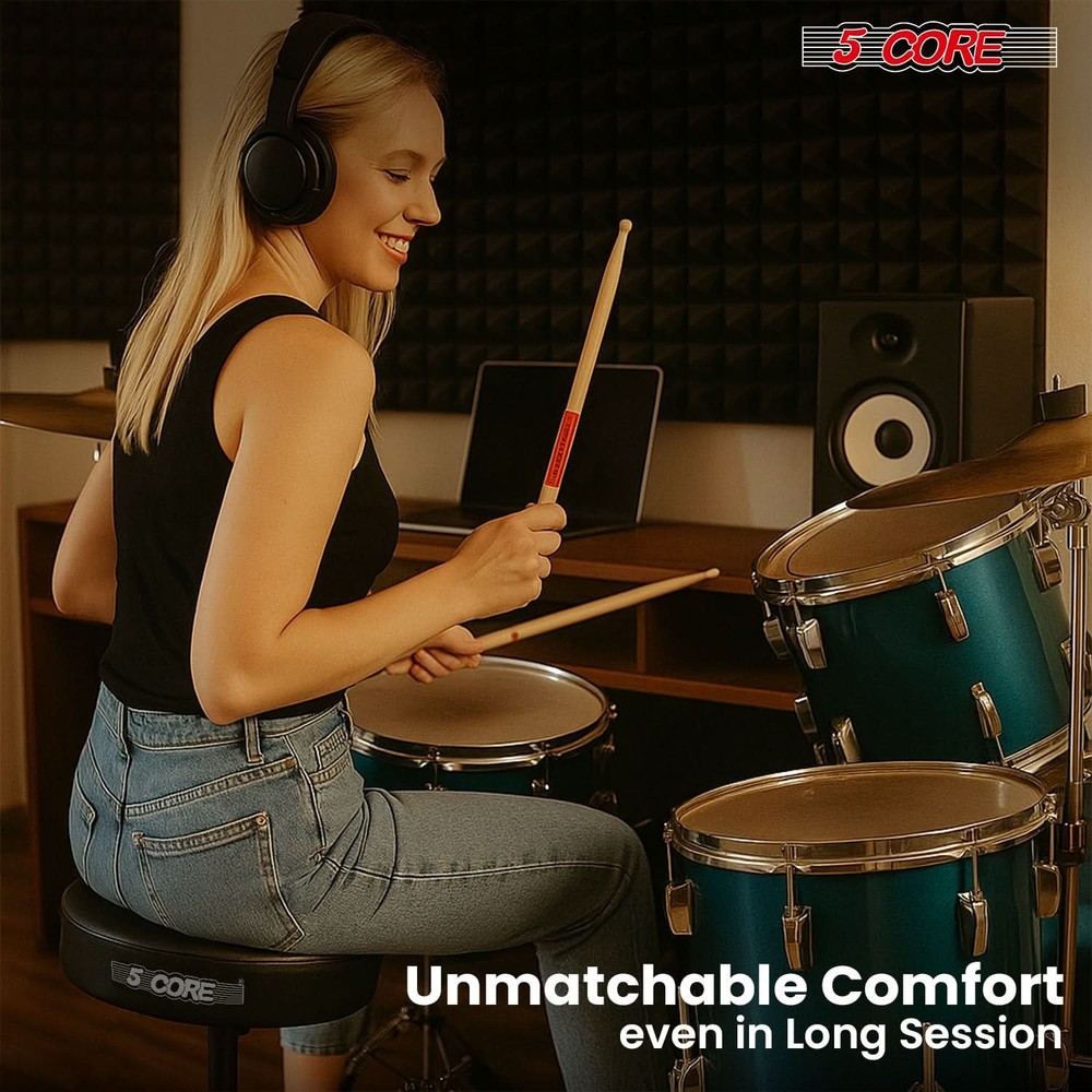 5 Core Drum Throne 3" Padded Comfortable 330Lb Capacity Drummer Stool Adjustable