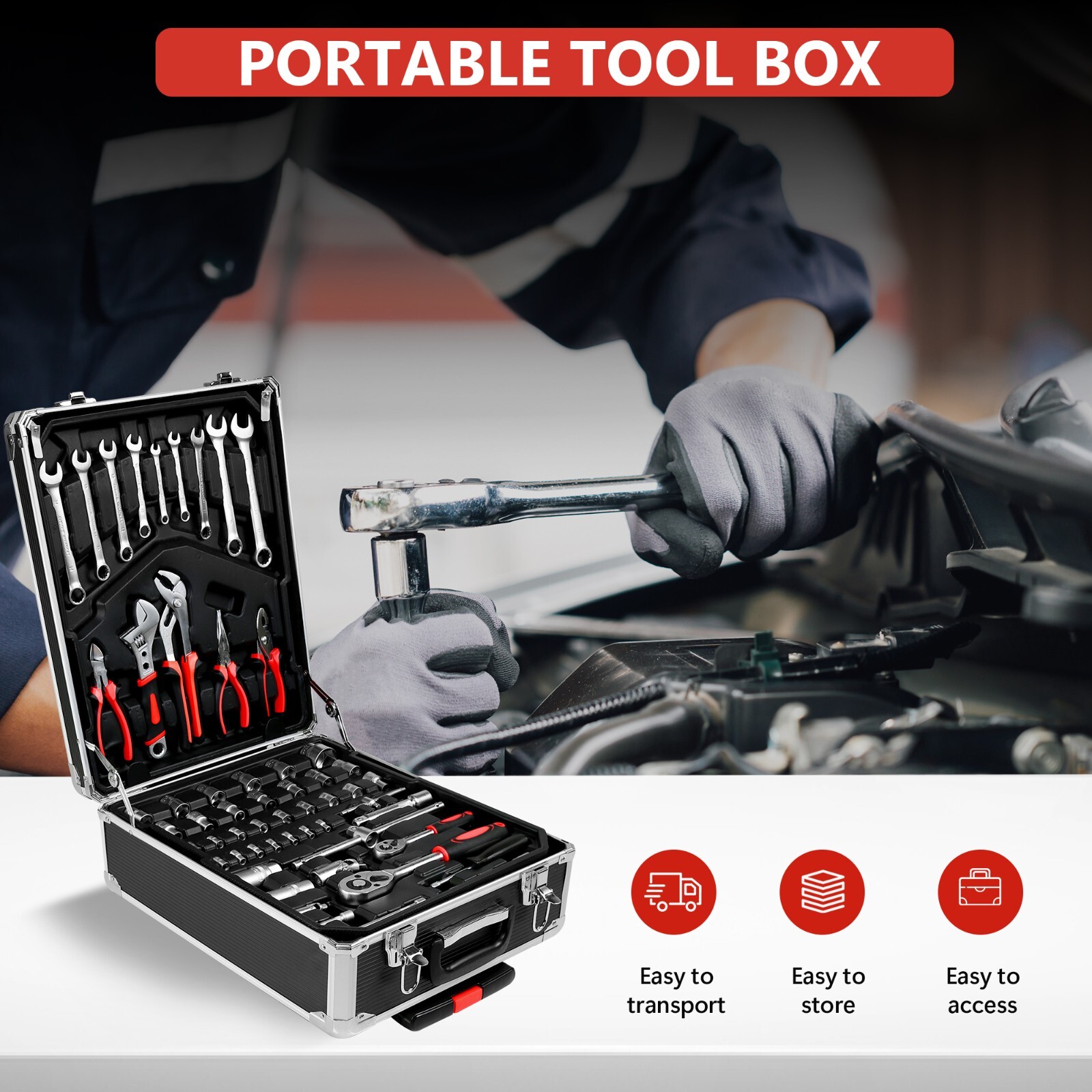 910 Piece Mechanics Tool Set Metric Socket Wrench Set Repair Tool Kit with Case