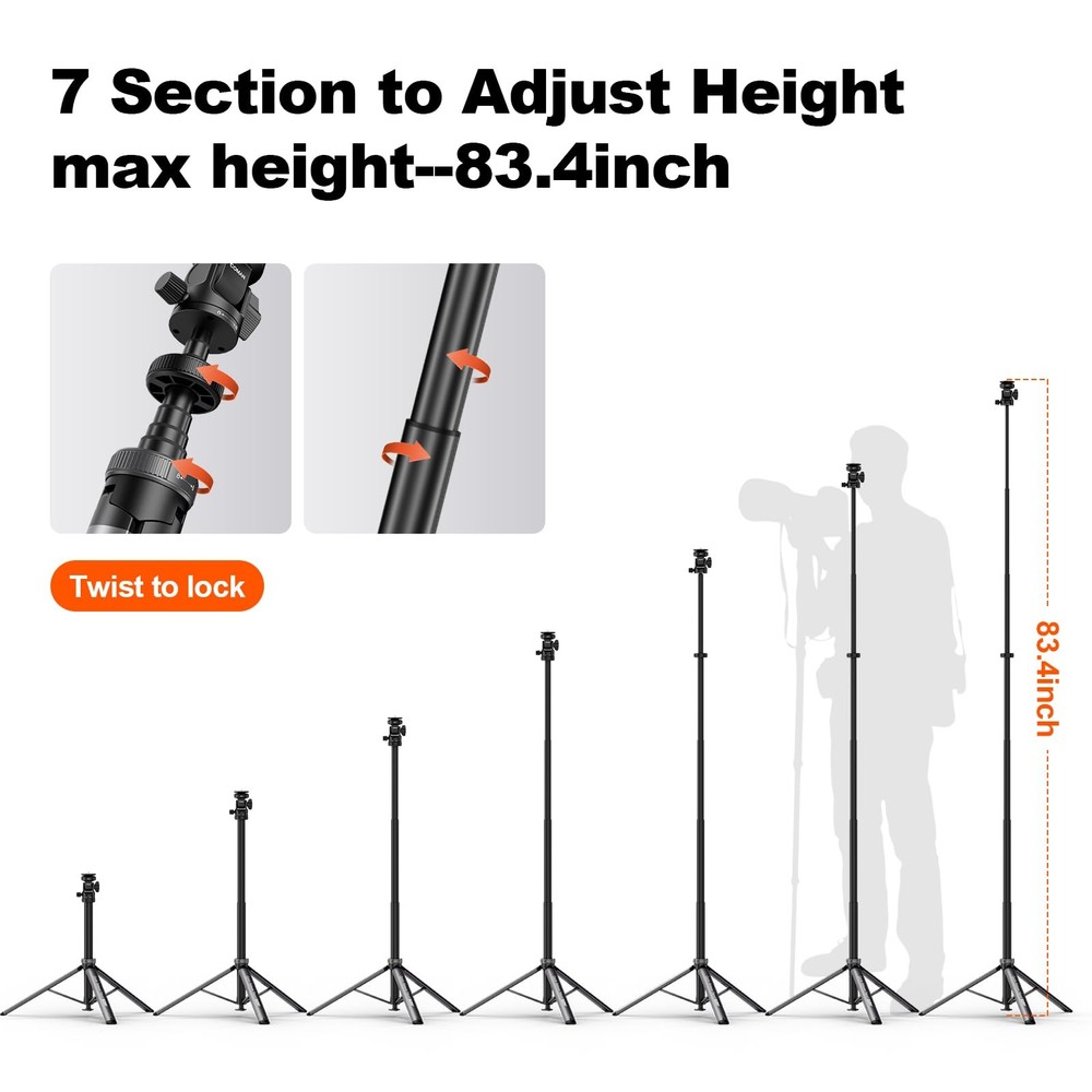 Light Stand 83.4" Adjustable with Quick-Release Ball Head | Portable
