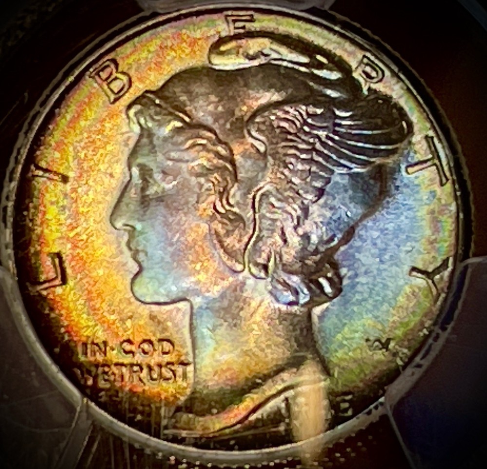 1945-D Mercury Dime 10c MS67 Color Secure PCGS