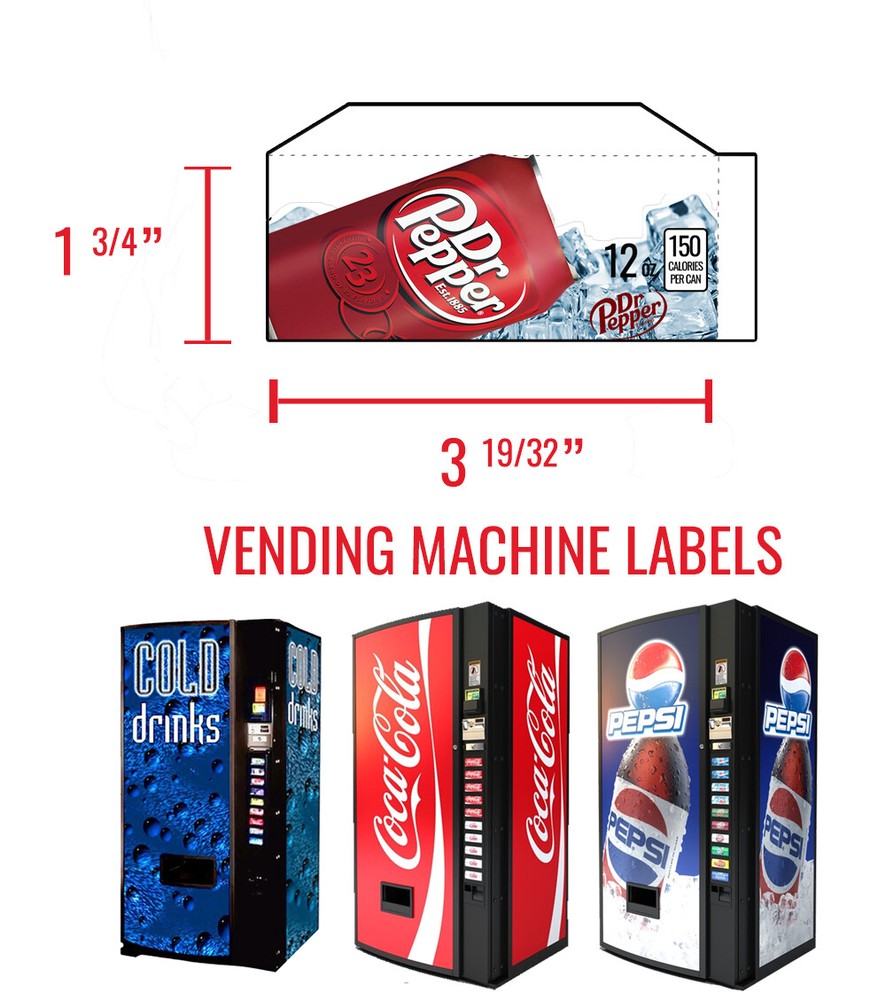 (7) Dixie Narco 501e - Vend Labels - Flavor Strips - Grape Soda - Sprite
