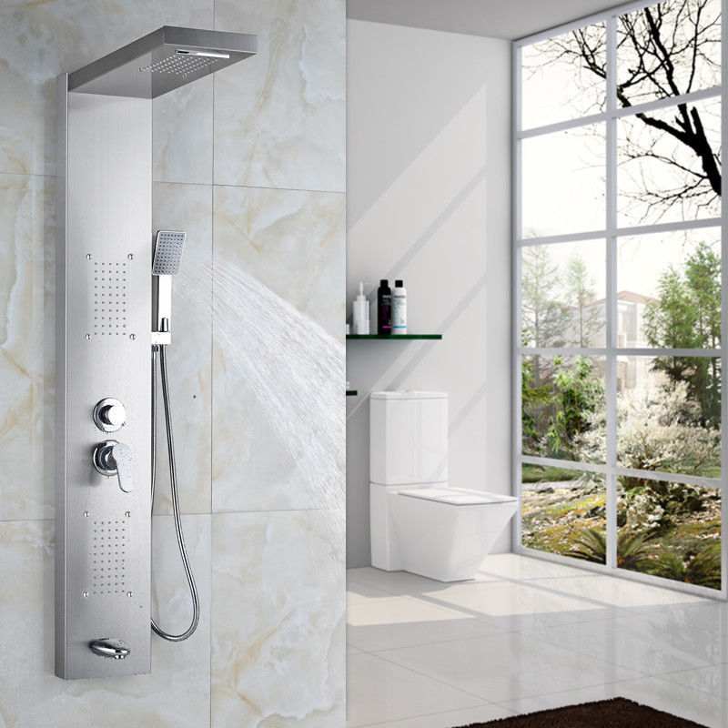 Brushed Nickel Bathroom Multi Function Shower Panel +Handshower Spary Wall Mount