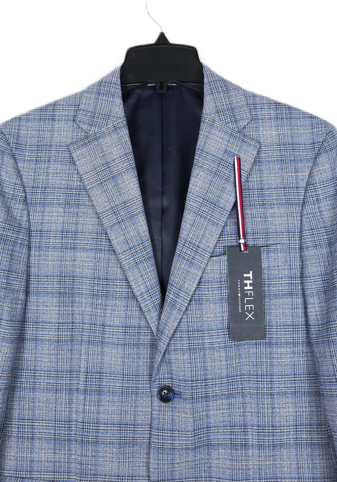 Tommy Hilfiger Mens Modern Fit Sport Coat 36S Light Blue Plaid Flex Stretch NWT