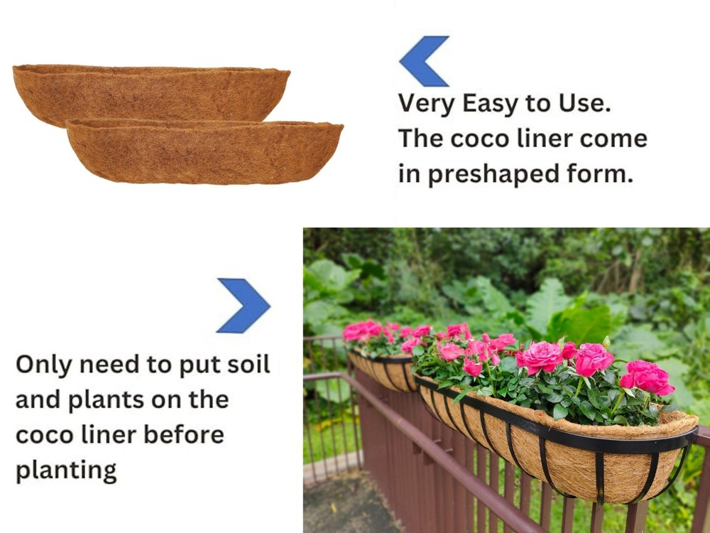 24 inch 2 Pack Half Rounded Rectangular Coco Liner for Window Box Planter: Th...