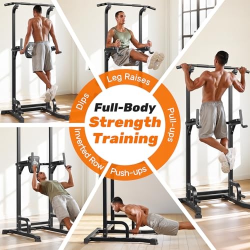 Power Tower Pull Up Bar Station, 450LBS Stable Pull Up Dip Station for Black