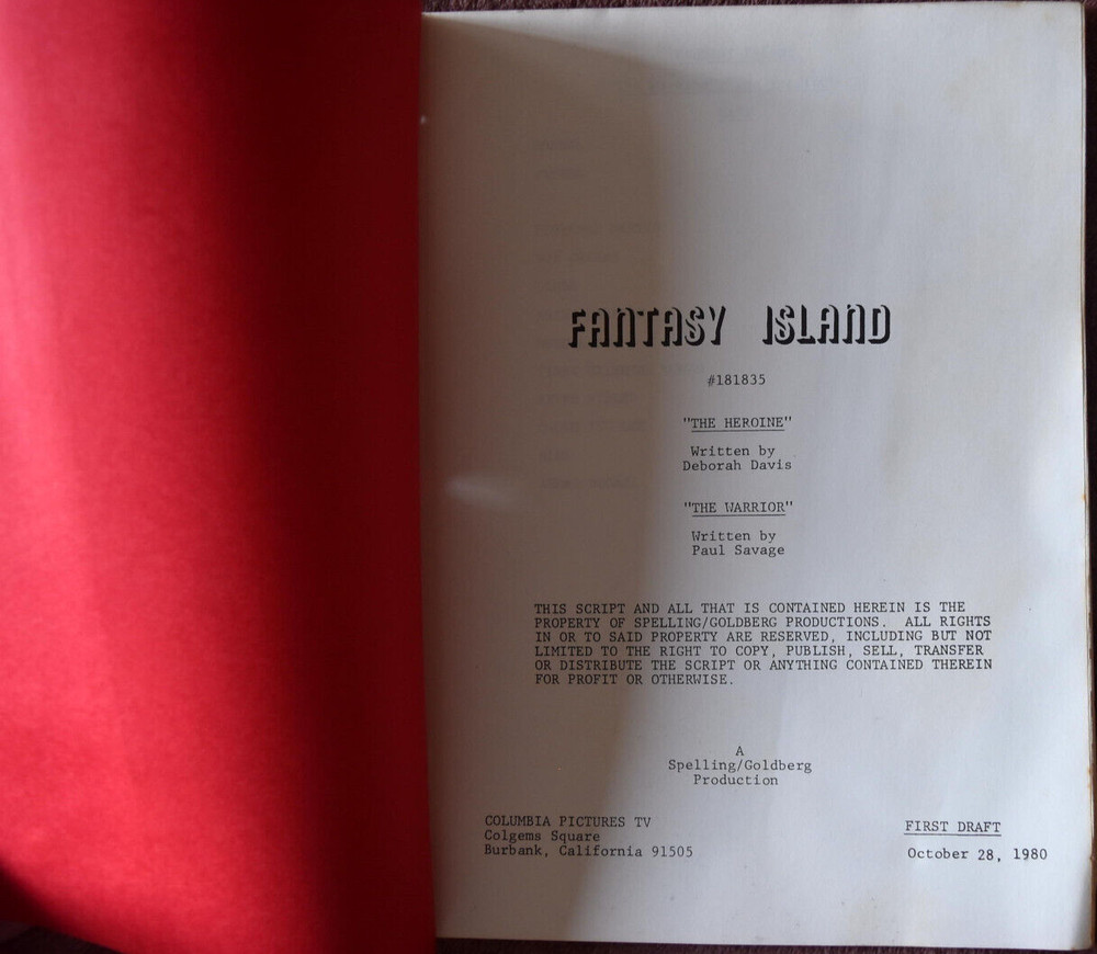1980 Fantasy Island (The Warrior) Original First Draft Script Screenplay