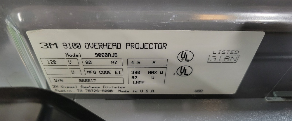 3M 9100 OVERHEAD PROJECTOR | 9000AJB - TESTED WORKING