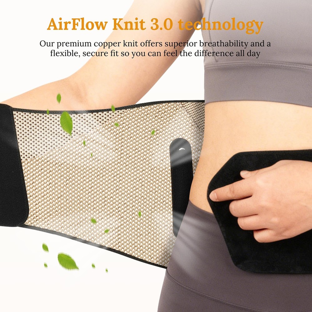Copper Back Brace for Lower Back Pain with Composite Support Technology for H...