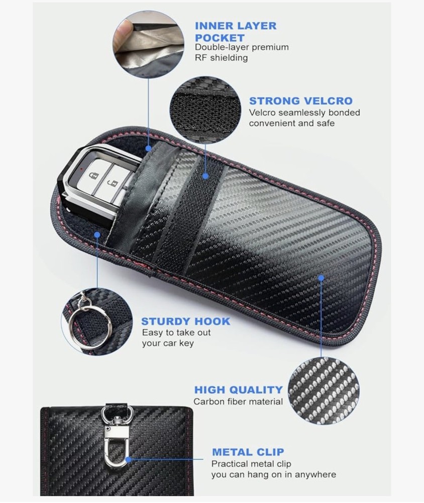 Faraday Pouch Case Car Key Signal Blocker, RFID Blocking Cage, Black