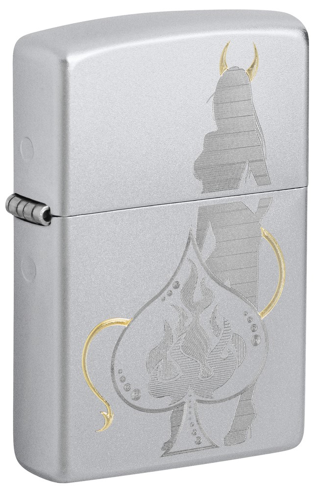 Zippo Devilish Ace Design Satin Chrome Windproof Lighter, 48658