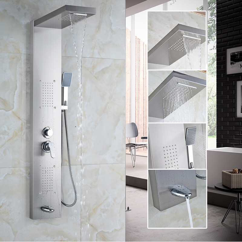 Nickel Bathroom Multi Function Shower Panel with Handshower Spary Wall Mount Tap