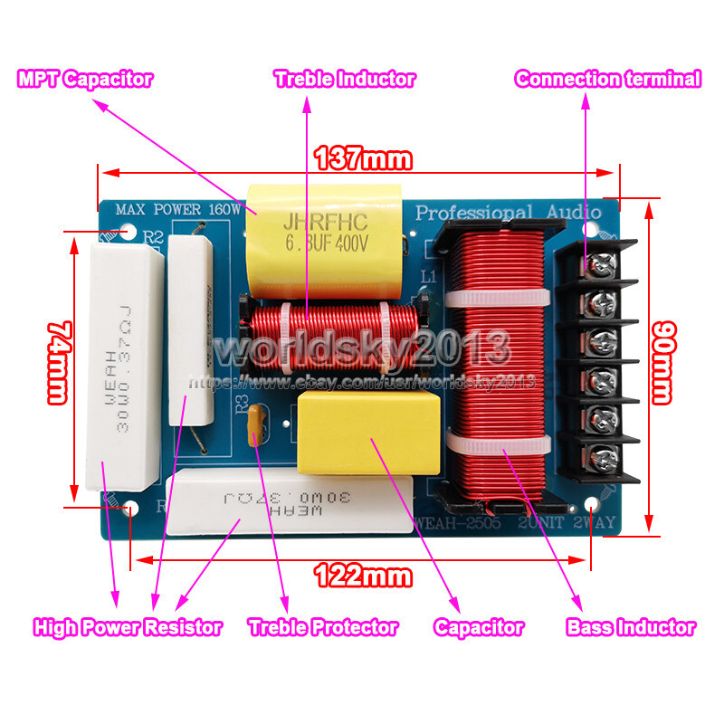 2pcs 160W High-Low 2 Way 2 Unit Hi-Fi Speaker Frequency Divider Crossover Filter