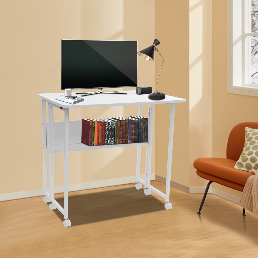 Foldable Computer Desk With Wheels Folding Desk Folding Desk With Storage Shelf