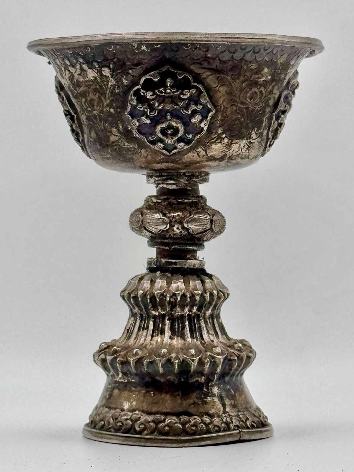 Vintage Tibetan Silver Yak Butter Lamp from Tibet