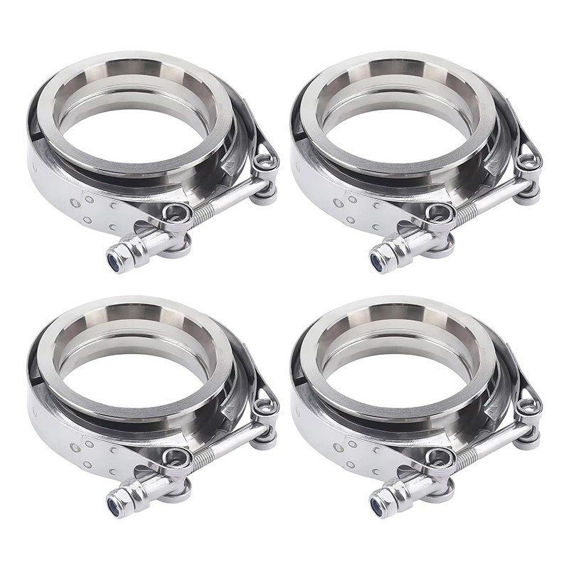 2.5" Inch V-Band Flange&Clamp Kit Male/Female With Ridge Exhaust Stainless 4 Pcs
