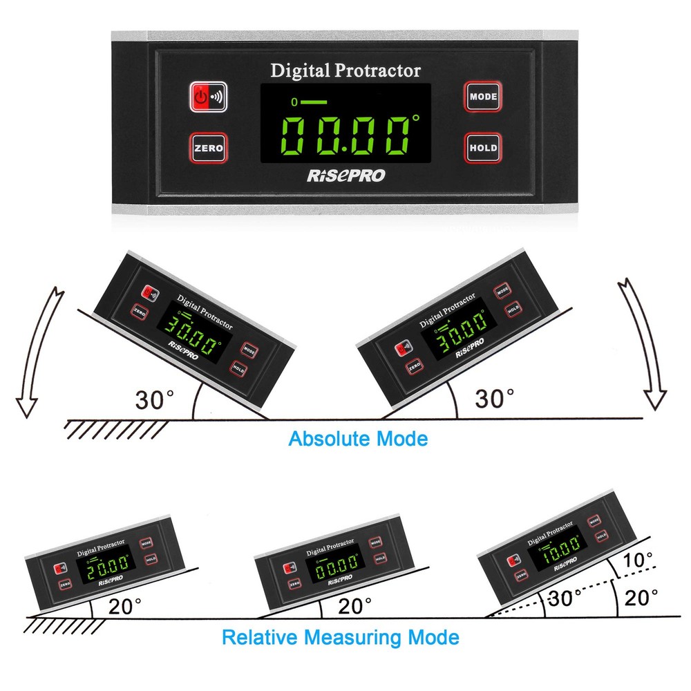 Inclinometer, RISEPRO® Digital Protractor Angle Finder Level Inclinometer Mag...