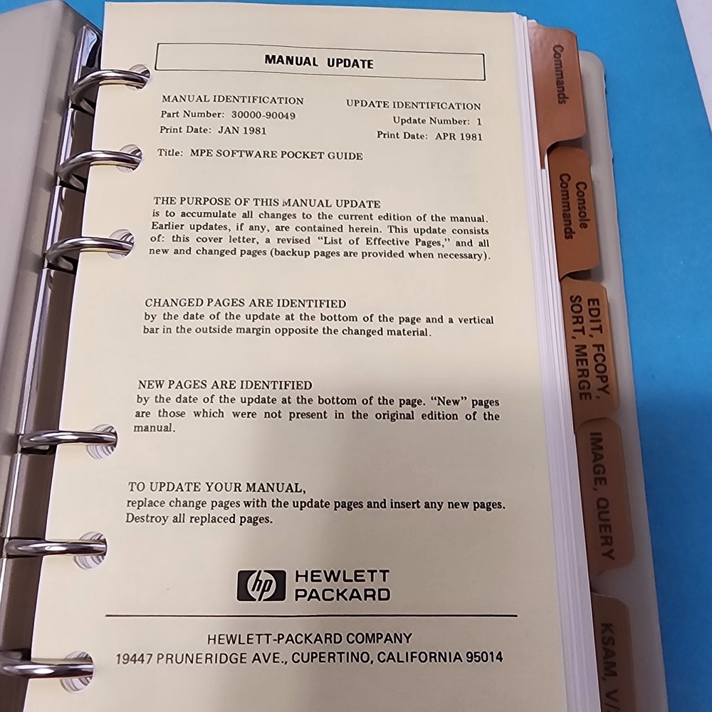 Vtg 1981 Hewlett Packard HP 3000 Computer Systems MPE Software Pocket Guide