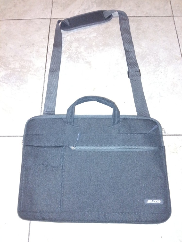 Mosiso Black Padded Polyester Shoulder Bag for 15" Laptop, Solid Pattern