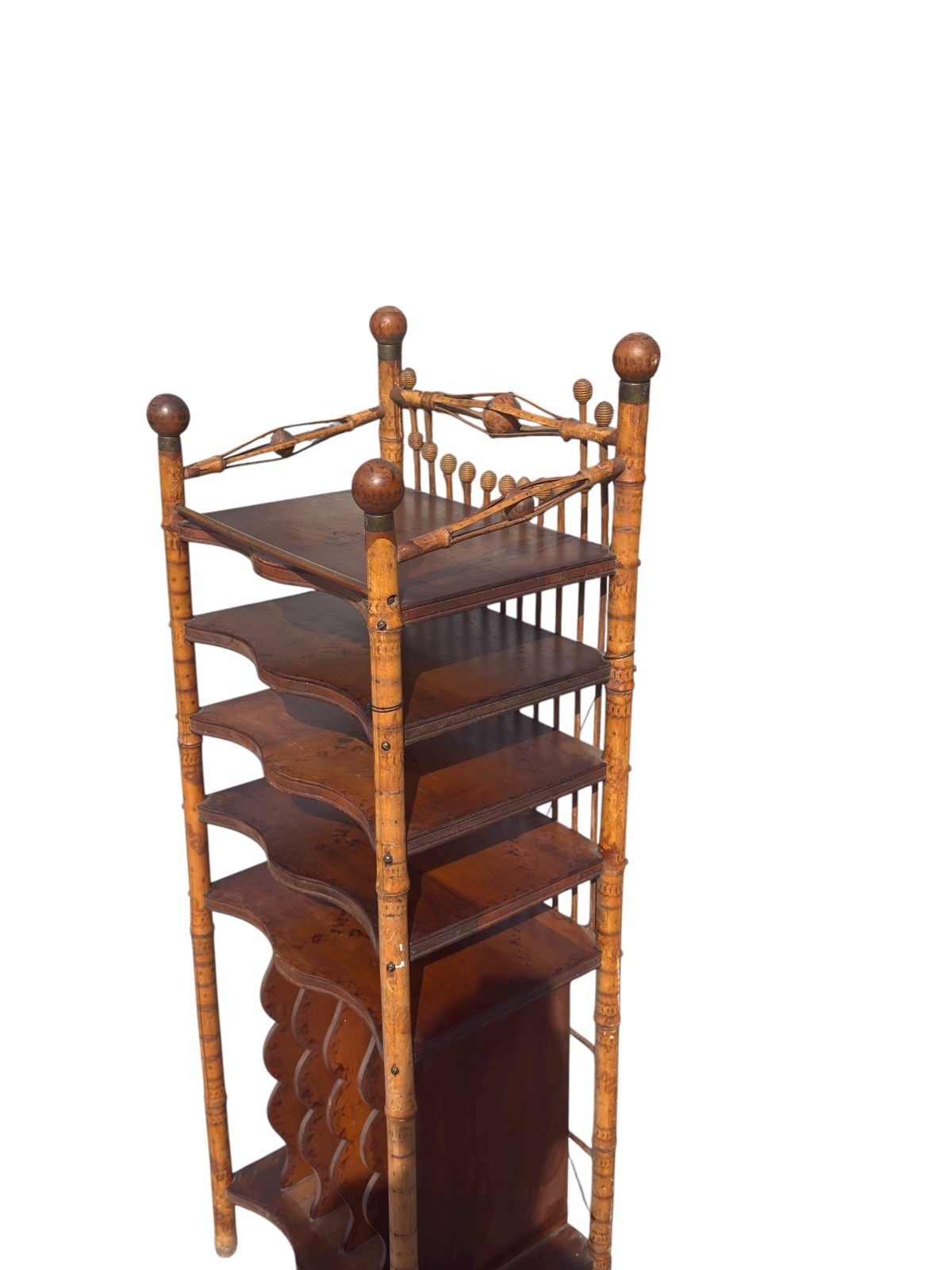 antique victorian stick and ball eastlake bamboo bookshelf magazine rack 1890